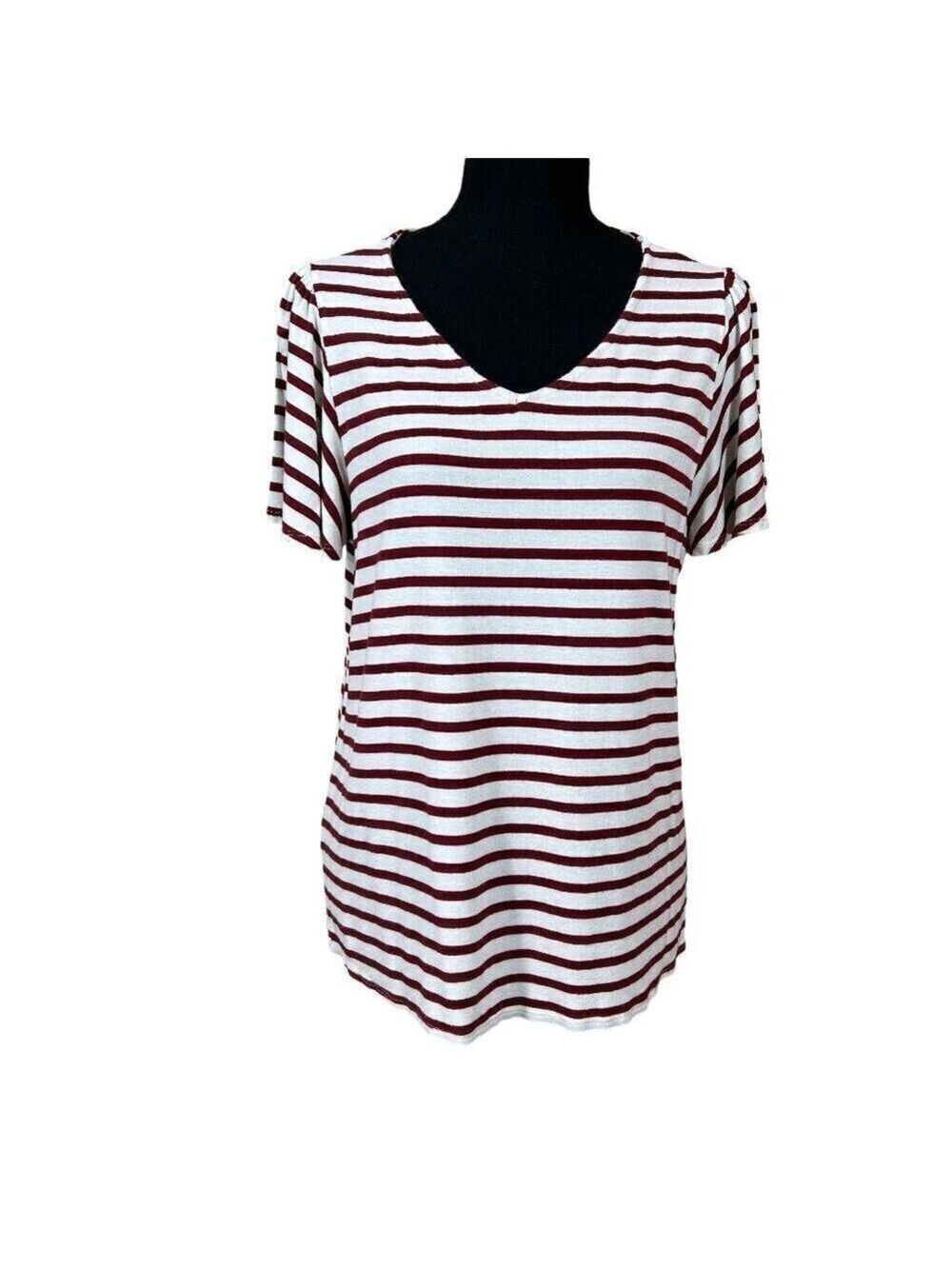 Green Envelope Red White Stripe Short Sleeve V-Neck Top Size 1X